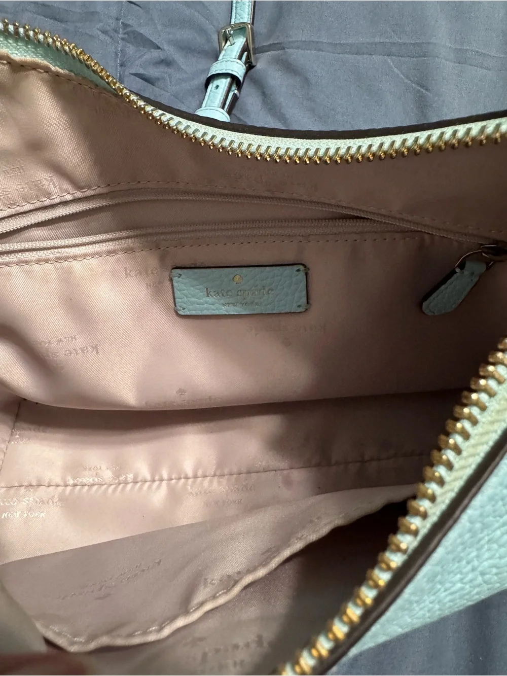 kate spade Zippy Pebbled Leather Bag in Perfect Pool with Gold Hardware